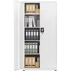 LAND·VOI Steel Cabinet 5 Levels with Lock Adjustable Shelves Double Doors Filing Cabinet Tool Cabinet for Office Garage Household Workshop 80 x 40 x 181.5 cm White