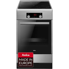 „Amica“ viryklė, 50 cm, 65 l, elektrinė indukcinė kaitlentė, nerūdijantis plienas, SHI 905 150 E | 11 orkaitės funkcijų, 4 greito kaitinimo zonos, tiltelio funkcija, „SensorTouch“, „SteamClean“, „SoftClose“, „CoolDoor3“
