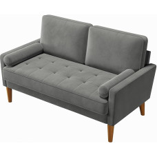 Vesgantti 2-Seater Couch, Velvet Small Sofa with 2 Throw Cushions, Modern Mini Sofa, Tufted Small Couch for Living Room, Bedroom, Office, Apartment, 121 x 77 x 87 cm, Grey