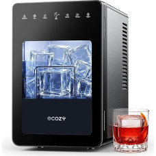 „ecozy“ 50 mm ledo kubelių gaminimo aparatas, skirtas dideliems skaidriems kubeliams, skaidrus ledas per 30 minučių naudojant „Eco“ režimą, 24 valandų laikmačio funkcija, LED ekranas, 96 vienetai per dieną, „CrystalFlux“ technologija, ledo kubelių gaminim
