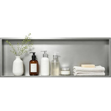 Wall Recess Shower, Stainless Steel, Recess Shower for Conversion, Silver | 90 x 30 x 10 cm shower niche, wall niche, bathroom niche, shower niche, built-in bathroom shelf, flush mounting, brushed