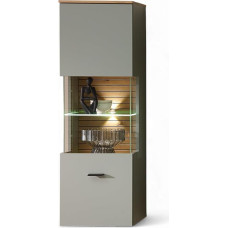 INA pakabinama vitrina, „Reed Green“ spalvos, imituojanti rankų darbo ąžuolo tekstūrą, 40 x 124 x 36 cm (P x A x G) | Sieninė vitrina su LED apšvietimu, FSC sertifikuota mediena, lentelių imitacija, juoda metalinė rankena ir daiktų laikymo erdvė