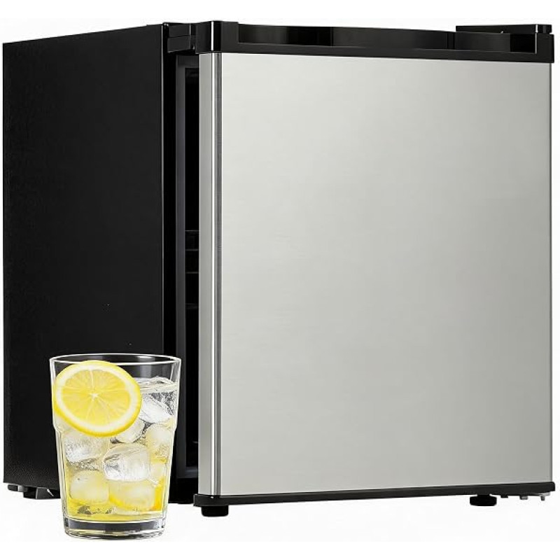 Mažas 45 l šaldytuvas su nerūdijančio plieno fasadu, 6,3 l šaldymo skyriumi – tylus (40 dB) ir energiją taupantis, 7 pakopų termostatas (iki -22 °C), daržovių skyrius, išimamos lentynos, reguliuojamos kojelės, skirtas virtuvei