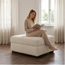 Stool with Storage Space, 88 x 69 x 45 cm, Couch Stool, Upholstered Stool, Footstool, Ottoman, Seat Box, Seat Chest, Footstool, Storage Box for Living Room, Bedroom, Corduroy Fabric