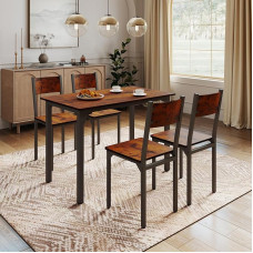 OC Orange-Casual 5-Piece Dining Room Table Set, Dining Set for 4 People, Dining Table with 4 MDF & Metal Chairs, Industrial Look Dining Room Set for Dining Room, Kitchen, Vintage Brown (2 Packets)