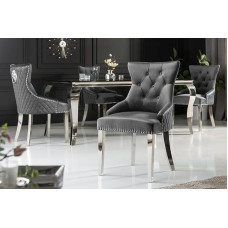 „Castle Deluxe“ kėdė, 53 cm, pilkos spalvos aksominė, „Nosage“ pakabinimo sistema, „Chesterfield“ stiliaus dizainas | Apdaila su kniedėmis, dekoratyvinis dygsniavimas, ypatingas patogumas, minkštas paminkštinimas, stabili, valgomojo kėdė, nerūdijantis pli