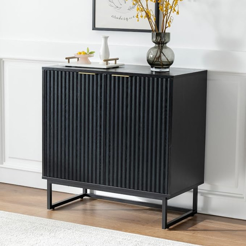 Geriffelter Aufbewahrungsschrank, Sideboard, Buffetschrank mit verstellbaren Regalen, multifunktionaler Konsolentisch mit Stauraum, Credenza-Akzentschrank für Wohnzimmer, Esszimmer, Flur