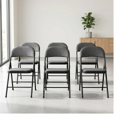 „pro.tec Office“ konferencijų kėdžių rinkinys (6 vnt.), 80 x 46 x 50 cm, pilkos spalvos, ergonomiškos darbo kėdės su dirbtinės odos apmušalu, sulankstoma svečių kėdė, metalinė