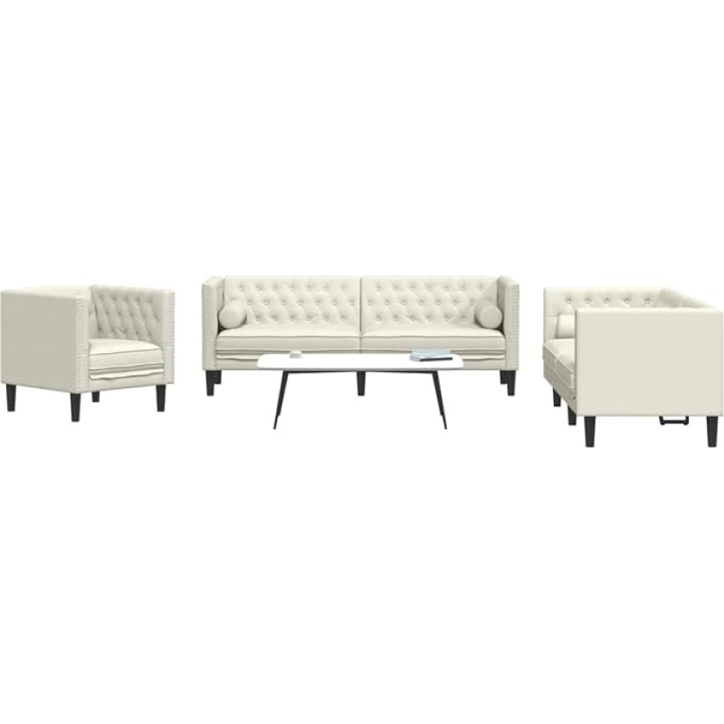 Gecheer 3-Piece Chesterfield Sofa Set with Bolsters Cream Velvet Modern Couch Upholstered Sofa for Living Room Bedroom Playroom 3209288