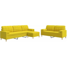 vidaXL 3-Piece Sofa Set with Footstool and Decorative Cushion Light Yellow Fabric
