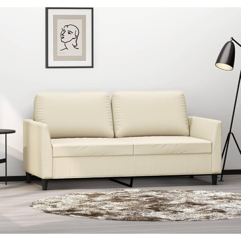 Homgoday 2-Seater Sofa, Lounge Sofa, Modern Double Sofa, Guest Sofa, Relaxing Sofa, Loveseat Seating Furniture Sofa for Living Room, Bedroom, Office, Cream, 140 cm, Faux Leather