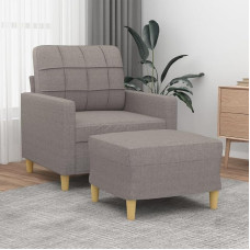 Modern gepolsterter Sessel mit Hocker aus Stoff, kompaktes Set in Taupe für Wohnzimmer und Entspannung