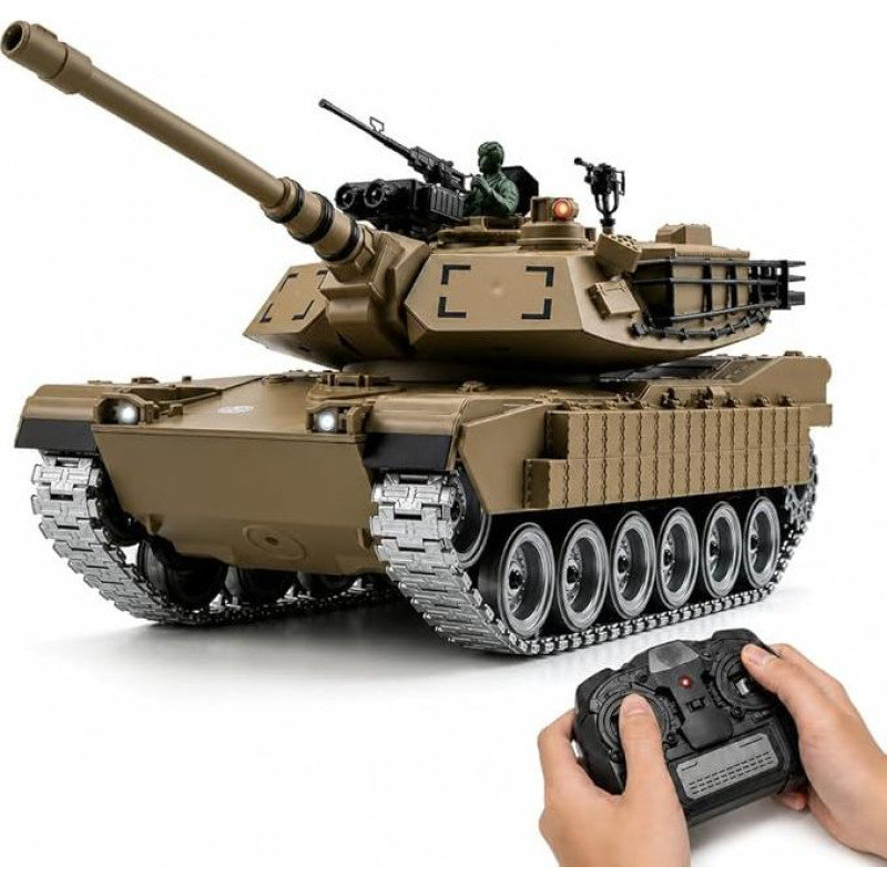 RC tanko 1:18 modelio rinkinys, projektinis dovanų rinkinys | Nuotolinio valdymo tankas: reljefo grandinės, dūmai, garsas, šviesa, bokštelio pasukimas ir vandens lašelių žaidimas; važiavimas lauke