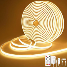 „Lamomo“ COB LED juosta, 20 m, 2 ritiniai, šiltos baltos spalvos, reguliuojamo ryškumo LED juosta, vandeniui atspari 3000 K neoninė LED juosta su nuotolinio valdymo pultu, 10 mm pločio, lanksti silikoninė šviesos juosta, skirta miegamojo, vidaus patalpų i
