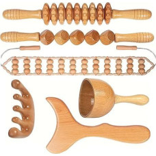 6 in 1 Maderotherapy Set, Wooden Therapy Massager, Fascia Roller Legs, Massage Roller, Massage Roller Back, Stress Relief and Relaxation, for Body Shaping, Lymphatic Drainage, Anti Cellulite | Holz-Therapie-Massagegerät für Beine,Rücken&Lymphdrainage,Stre