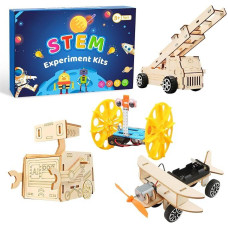 Experimente Kinder Holz Wissenschaft Bausatz Elektronik Baukasten DIY STEM | Spielzeug 3D Puzzle Gebäude Experimentierkasten Geschenk für Jungen-Flugzeuge Mars Roboter Ladder Fahrzeug Balancierroboter
