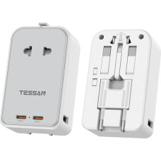 „TESSAN“ kelioninis adapteris „Worldwide PD 45 W“, universalus kelioninis adapteris su 2 USB-C jungtimis | Kelioninis kištukinis adapteris, tinkamas visame pasaulyje, 1 USB-A jungtis, ypač plonas universalus kelioninis adapteris, skirtas Jungtinei Karalys