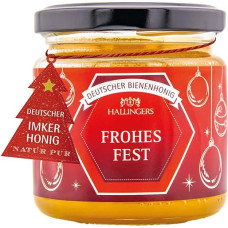 „Hallingers Merry Christmas“ – Kalėdoms skirtas vokiškas bičių medus, tiesiai iš bitininko, paruoštas dovanoti (stiklinis indas) – Velykų dovanos, Velykų krepšelis, Velykų kiaušiniai ir kaip Velykų dekoracija | „Recovery Silvest“