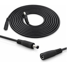 Inline - DC Extension Cable, Universal Power Supply Extension Cable for LED Strips, Security Cameras, Printers, Routers, Switches and Much More, DC Male/Female 3.5 x 1.35 mm, Black, 5 m