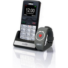 „Maxcom Comfort MM715“ mobilusis telefonas su dideliais mygtukais, dviem SIM kortelėmis, be Jungtinės Karalystės SIM apribojimų, 2G, juodos ir sidabrinės spalvos, su įkrovimo stoveliu