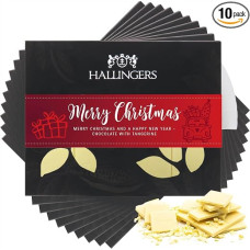 Hallingers 10 x Merry Christmas - White Fine Chocolate with Mandarin & Cinnamon - Handmade, Alcohol-free (Box) - Gift in Summer & as a Perfect Barbecue Gift | Congratulations Thank You Friendship