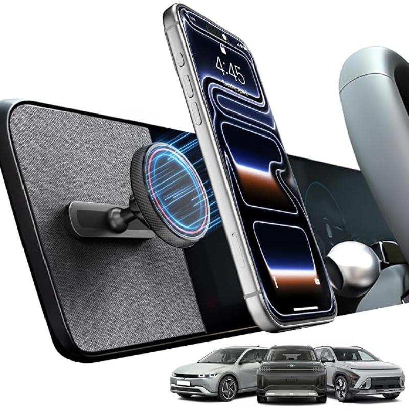 „CloudValley“ magnetinis telefono laikiklis, skirtas „Hyundai Ioniq 5“ (2022–2025 m.) / „5N“ ir „Sonata Kona“ (2024–2025 m.) bei „Ioniq 9“, dvipusis magnetinis dizainas, platus pritaikymo spektras, skirtas „iPhone 17“, „16“, „15“, „14“, „13“ ir „12“ model