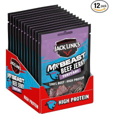 Jack Links Beef Jerky Teriyaki - Pack of 12 (12 x 25 g) - Dried Meat Protein Snacks - High Protein Snack for Gym, Fitness, Outdoor - American Food for People - Jerky Chips Made of Beef Meat