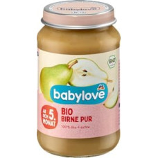 „Pure Fruity“ kriaušių tyrė nuo 5-ojo mėnesio, 190 g – „DM Germany“ prekės ženklas – Tinka „Babylove“ produktams – „Pure Fruit“ kriaušių tyrė nuo 5-ojo mėnesio, 190 g