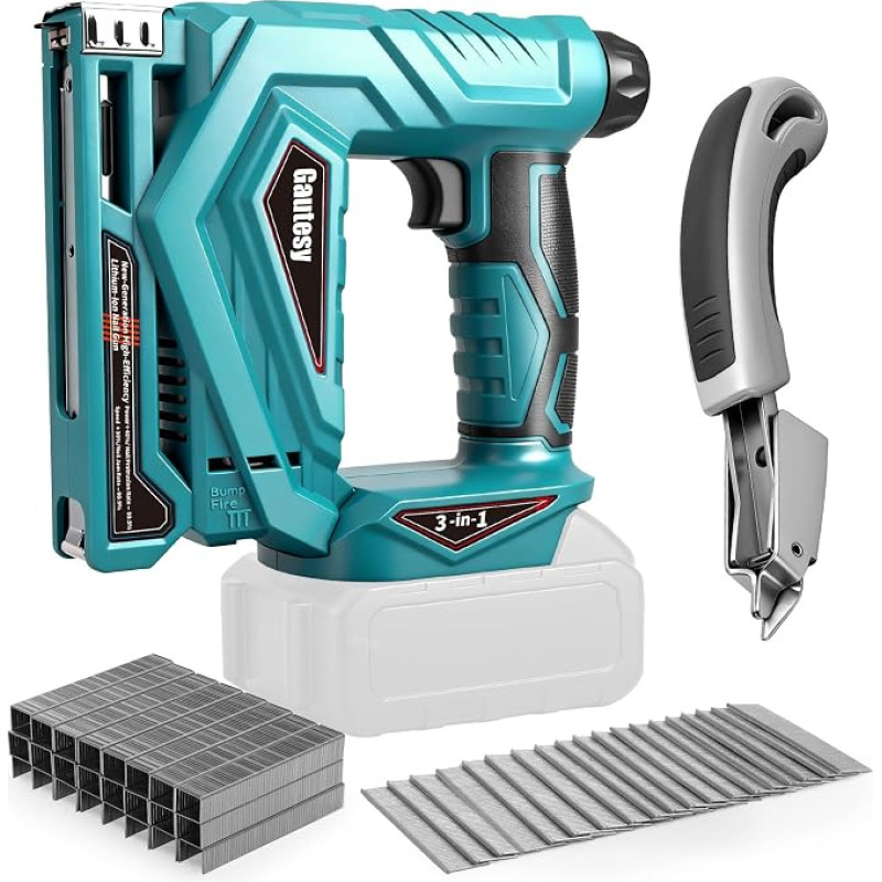 Akumuliatorinis vinų šaudyklė, suderinama su „Makita“ 18 V akumuliatoriumi, 2-in-1 bešepetėlių vinų šaudyklė / sąvaržų šaudyklė su 1000 vinių ir 1000 sąvaržų, skirta baldų apmušalams, stalių darbams ir medžio apdirbimo projektams (be