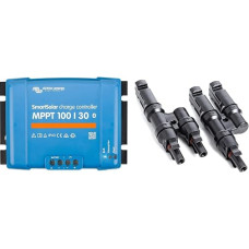 „Victron SmartSolar MPPT“ įkrovimo reguliatorius 100/30, 12 V / 24 V, su integruotu „Bluetooth“ modulu, 30 A saulės energijos įkrovimo reguliatorius ir „Offgridtec“ Y-formos jungtis – jungiamosios lizdai (komplektas), suderinami su standartinėmis saulės e