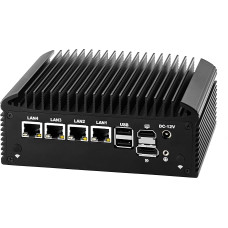 Be ventiliatoriaus veikiantis mini kompiuteris N150 – ugniasienės įrenginys, pramoninis mikro biuro kompiuteris, 4 x 2,5 Gbit LAN + 2 RS232 jungtys, 8 GB RAM, 128 GB NVMe SSD, 6 USB jungtys, maršrutizatorius / namų kompiuterio įranga, HD ir DP dvigubas ek