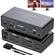 VEDINDUST KVM Switch 2 Monitors 2 Computers 4K60HZ Dual HDMI Share 4 USB Devices with Desktop Controller Aluminium