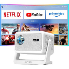 Išmanusis mini projektorius 4K [Oficialios programėlės] VISSPL 2600 ANSI 4K namų kino ir lauko projektorius, automatinis fokusavimas / trapecijos korekcija, „Wi-Fi 6“, „Bluetooth“, „Full HD 1080p“ vaizdo projektorius, skirtas mobiliesiems telefonams ir ko