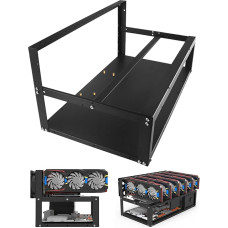 Kasybos įrenginio rėmas 6 GPU, plieninis atviras kasybos rėmas su antistatinėmis juostelėmis, atviras kasybos korpusas, skirtas ATX/BTX/Flex/ITX/MicroATX plokštėms, 4 vnt. 12 cm ventiliatorių (tik rėmas)