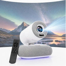 „Silvergear®“ mini projektorius, „Full HD 1080p“ išmanusis projektorius su automatiniu fokusavimu ir trapecijos iškraipymų korekcija, mažas projektorius su „Wi-Fi“ ir „Bluetooth 5.4“, 508 cm, namų kino vaizdas, LED aplinkos apšvietimas, HDMI ir USB, balta