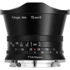 „TT Artisan“ 7,5 mm F2,0 APS-C „Fisheye“ objektyvas su MFT jungtimi, juodas, itin plataus kampo objektyvas su 180 laipsnių matymo kampu