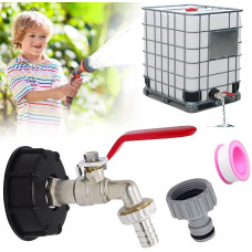 THATSRAD IBC talpyklos adapterio priedai: čiaupas, IBC talpyklos adapterio išleidimo čiaupas, 1/2 colio sodo žarnos jungtis, varinis IBC talpyklos audinio sandarinimo juosta, rutulinis išleidimo vožtuvas, skirtas 1000 l talpos IBC lietaus vandens talpyklo