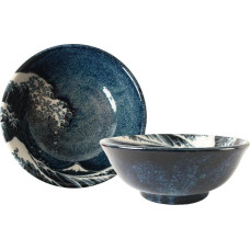 „Mino“ keramikos indai AKD201: japonų keramikinė dubenėlė, skirta ramen makaronams ir donburi patiekalams, su Fudži kalno ir didžiosios bangos motyvais, mėlynos spalvos (2 vnt. rinkinys). Pagaminta Japonijoje. AKD201 (2 vnt. rinkinys)
