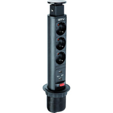 GTV Extendable Desk Power Strip Ø 60 mm, Black
