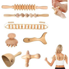 Massage Set 7-teilig Holz – Massageroller Holz, Massage Rolle, Triggerpunkt Massagegerät für Rücken & Nacken – Faszien Tools zur Muskelentspannung & Regeneration