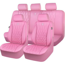 CAR PASS Luxury Leather Seat Covers with 5 Seats, Full Set, Non-Slip, Waterproof, Front Armrest Compatible, Universal Fit for SUVs, Vans, Trucks, Airbag Compatible, Pure Pink