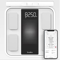 „TERRAILLON“ asmeninės svarstyklės, išmaniosios svarstyklės, „Bluetooth“ su programėle, analizė naudojant 8 elektrodus: KMI, riebalų masė, raumenų masė, vandens masė, tikslumas 50 g, iki 180 kg, „Weight Expert“