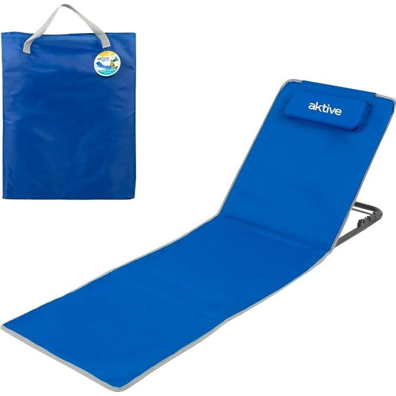 Aktive 62639 Beach Mat with Backrest, Dimensions 48 x 131 x 42/49/55 cm, Foldable Beach Backrest with Carry Bag and Integrated Handle, Padded Beach Cushion, 2 Positions