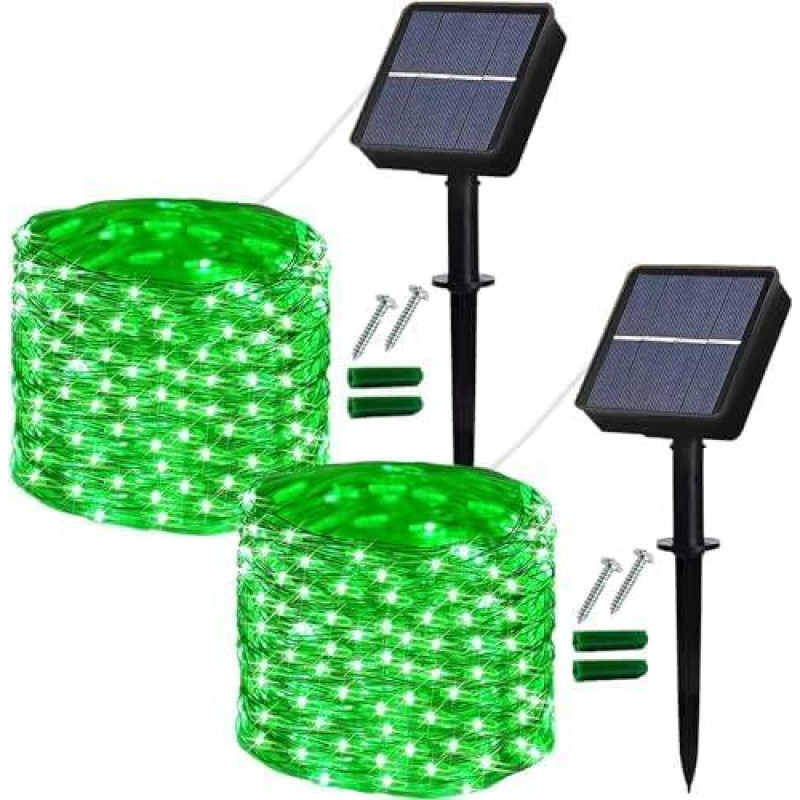 Lezonic Solar String Lights with 120 LED 8 Modes Waterproof 2 Pack 12m Solar Garden Lights for Indoor Outdoor Patio Yard Fence Party Wedding Decoration (Green)