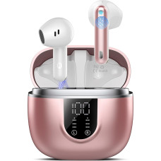 Bluetooth Headphones, Wireless Bluetooth 5.4, Hi-Fi Sound In-Ear Headphones with ENC Noise Cancelling, 45 Hours Playtime, LED Display, IP7 Waterproof Earphones for Work and Study, Rose Gold