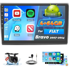 „Roinvou“ 4+64G automobilių radijas su „Android 15“ sistema, skirtas „Fiat Bravo“ (2007–2014 m.) modeliams: belaidis „CarPlay“, „Android“ sistema, jutiklinis radijas su 9 colių ekranu, „Wi-Fi“, GPS, „Bluetooth“, 32EQ, FM/RDS, SWC, atbulinės eigos kamera