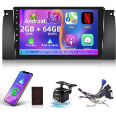 2 + 64G Android Car Radio for BMW X5 E53 1999-2006 - 9 Inch Wireless Carplay Radio Supports Android Car WiFi GPS Navigation Steering Wheel Control FM RDS + Reversing Camera