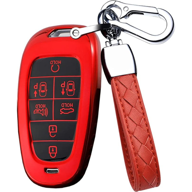 HIBEYO Smartkry Car Key Case Fits Hyundai Key Case Silicone Key Protector for Hyundai Sonata Nexo DN8 Santa Fe Tucson NX4 Ioniq 2022 Remote Controls Key Case 7-Button Red