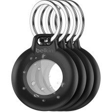 Belkin Waterproof Apple AirTag Secure Holder with Key Fob, Robust and Scratch-Resistant, AirTag Case, AirTag Accessory for Keys, Pets, Luggage, Backpacks etc. - Black (Pack of 4)