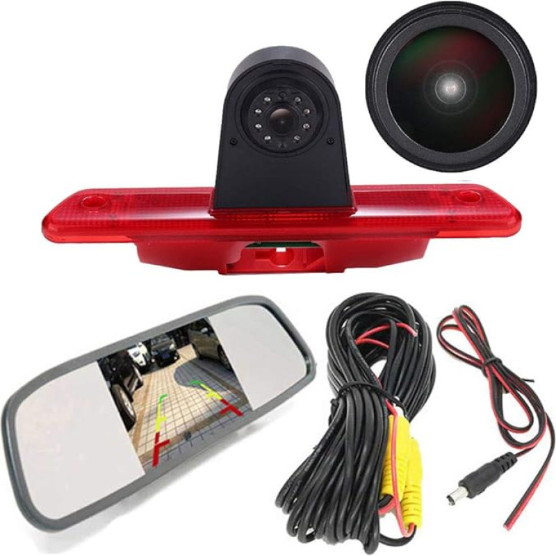 Super HD Brake Light Reversing Camera Set with Rear View Mirror Monitor Replacement for Fiat Scudo Bus Box 270 272/Citroen Jumpy Dispatch Box VF7/Peugeot Expert Tepee Box/Toyota ProAce Diesel